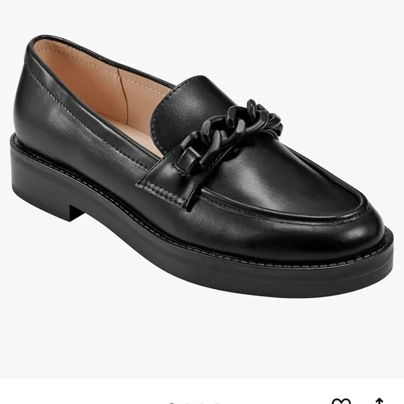 Marc Fisher Black Leather Loafers Lug with Chain Detail Slip On Festival - Picture 2 of 15